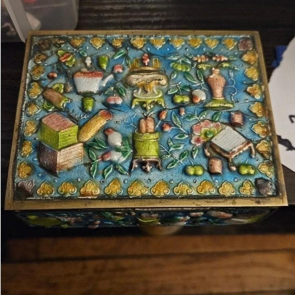 Exquisite Colorful Cloisonne and Brass Antique Box